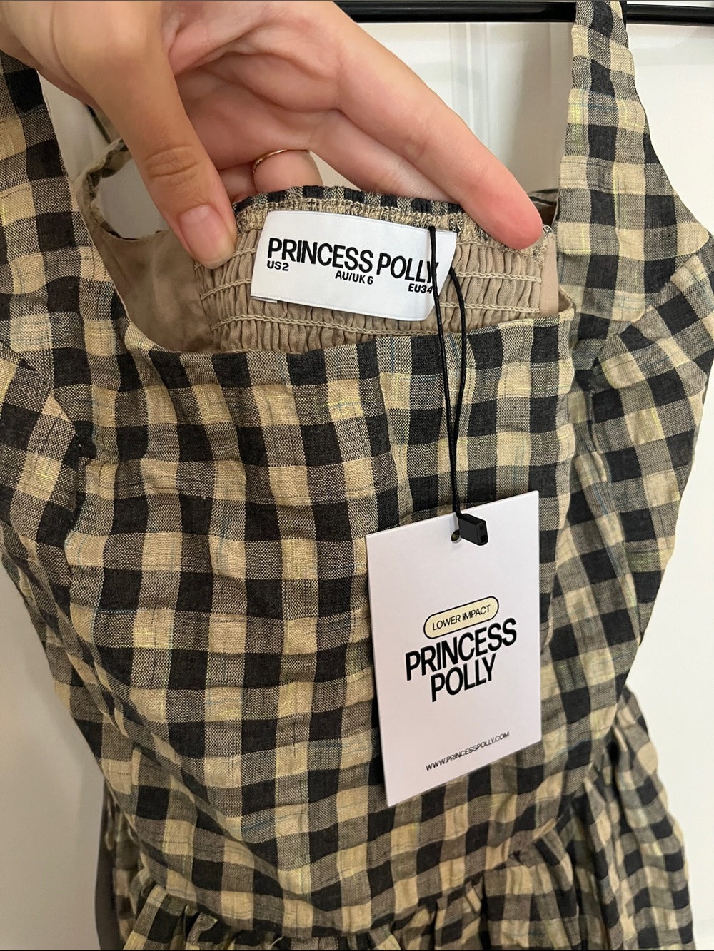 Princess Polly Black & Beige Gingham Maxi Dress - Picture 3 of 7